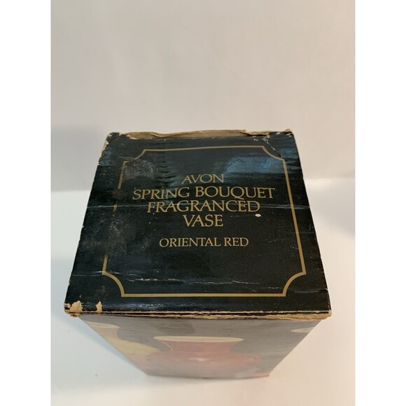 Vintage Avon Red Glass Vase Spring Bouquet Jade Blossom Fragranced - Picture 10 of 10